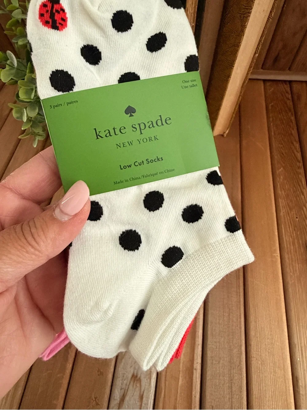 Kate Spade Ankle Socks 3 pack, Choice of: Black Polka Dot or Pink Cottage Floral